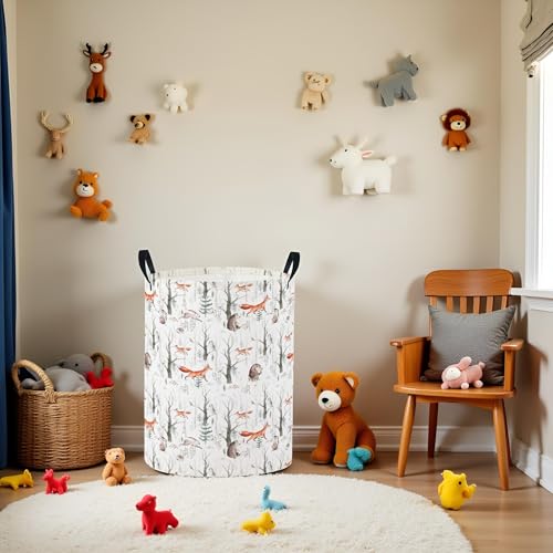Image of Baby Laundry Basket Baby Nursery Hamper Kids Laundry Basket Toy Storage Bin for Boys Room Decor Gift Baskets for Bedroom Bathroom(Forest Animal)