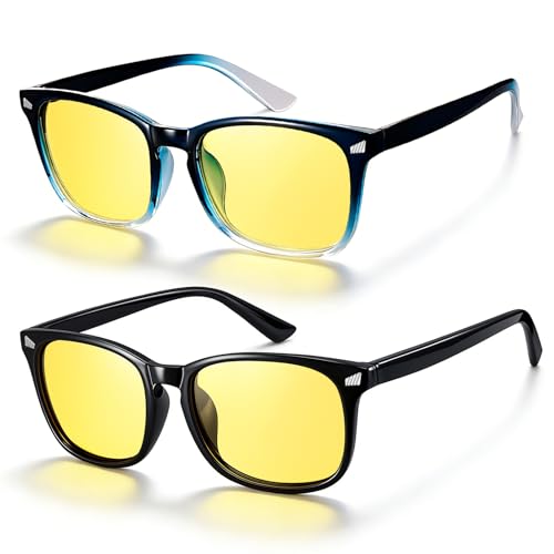 Image of Polarized Sunglasses for Women Men Night Vision Glasses Anti Glare | Yellow Anti Glare UV400 Lens, Lightweight Square Frame, for Day Night Use, Driving, Fishing, Cycling, Traveling