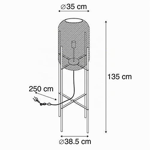 Qazqa Modern Stehleuchte, Stehlampe - Bliss_mesh - Schwarz, max. 60W, Geeignet für LED, 135cm, Ideal als Schlafzimmerlampe und Wohnzimmerlampe