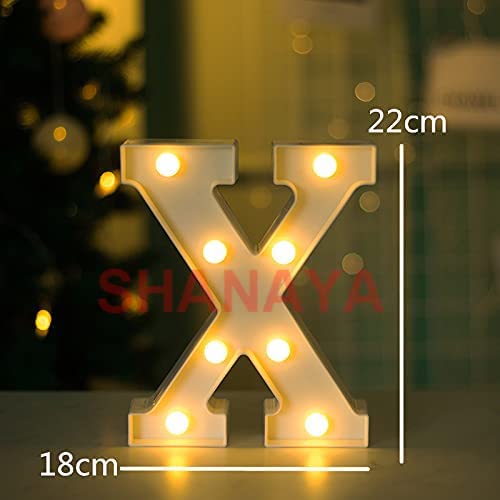 SHANAYA Alphabet LED Letter Lights Number Light Decorative Birthday Wedding Party Home Decor Light Up Plastic English Letters Standing Hanging A-Z for Party Wedding Festival (X) 1