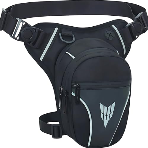 CXAFQ Bolsa Pierna Moto, Riñonera Moto, Riñonera Pierna, Con Bolsa Delantera, Bolsa Principal, Protección Contra Salpicaduras De Agua, Tiras Reflectantes Nocturnas,Para Deportes Al Aire Libre