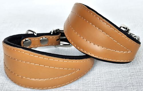 Greyhound Podenco Halsband, Halsumfang 26-32cm, 32-38 cm, 35-41cm, 40-47cm, 40-50cm Leder, Cognac- Schwarz (26-32cm/35 cm)