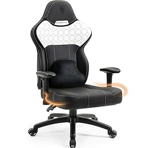Dowinx Gamingstoel met PU-leer, kleermakersstoel, gamingstoel voor zware personen, ergonomische kantelbare gamer-computerstoel, grote en grote bureaustoel met hoge rugleuning (zwart en wit)