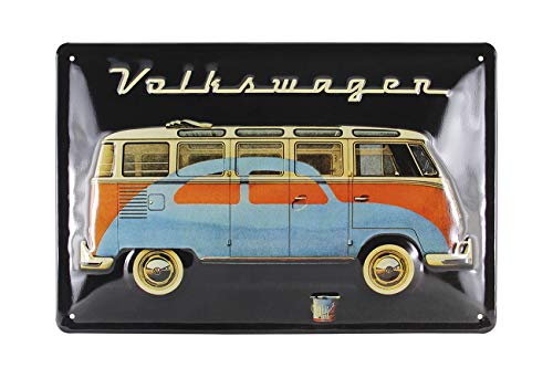 BRISA VW Collection - Plaque Rétro en Tôle Volkswagen - Idée Cadeau Décoration Vintage en Métal au Design du Bus T1 (Bus & Coccinelle/Noir)