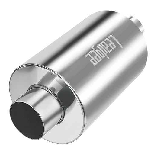 Leadgee 1142 3" Inlet & Outlet Ultra Quiet Resonator,13.8" Overall Length Center Straight Through 304 Stainless Steel Exhaust Muffler,3 inch Inlet Universal Performance Resonator Muffler