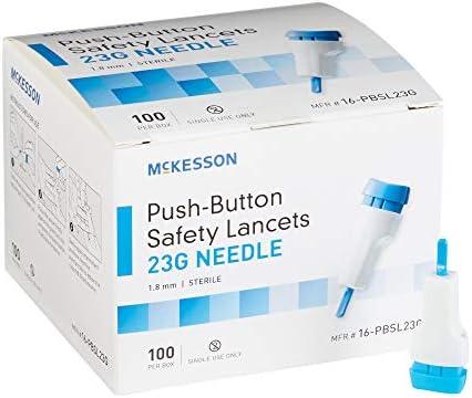 McKesson Safety Lancets, Sterile, Push-Button, 23 Gauge Needle, 1.8 mm, 100 Count, 1 Pack