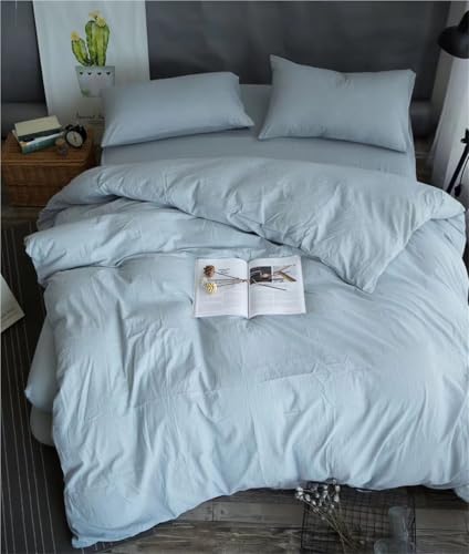 LlpsmengAE Juego de Cama de 4 Piezas con Cierre de Cremallera, Lujosa sábana de algodón Egipcio Lavado, Funda nórdica de Color sólido, súper Suave, Transpirable(Blue,220x230cm)