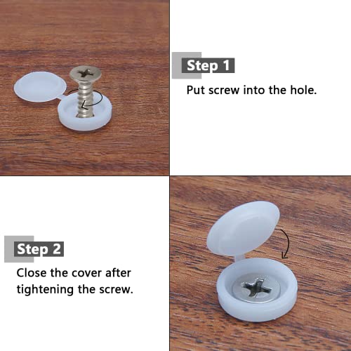 Litoexpe 200 Pieces Plastic Hinged Screw Cover Caps, White 4Mm Id Folding Screw Caps Snap Washer Covers Flip Tops For Screw Protection (White） #TOP4