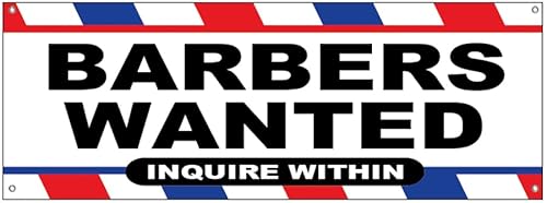 4LessCo 18x48 Inch BARBERS WANTED INQUIRE WITHIN Vinyl Banner Sign With Grommets wb