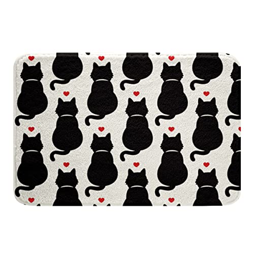 Feelyou Black Cat Shaggy Absorbent Floor Mat Cute Kitten Print Non Slip Bath Mat 3D Animal Theme Bathroom Rugs for Cartoon Pet Cats Sweetheart Bathroom Floor Indoor Doormat Room Decor 16
