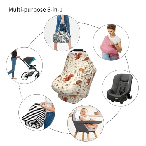Image of Fox Hedgehog Squirrel Mushroom Squirrel Baby Stuff Car Seat Cover for Baby,Mom Nursing Breastfeeding Covers,Multi-Use Stroller Canopy Carrier Cover,Woodland Theme Gift for Boys Girls