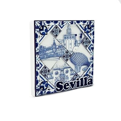 BDM - Imán de Nevera de Sevilla | Diseño: Madera, Azulejo o Plato Cerámico | Recuerdo con Giralda y Flamenca | Souvenir de Andalucía - Modelo 1 | Ya disponible en tu tienda friki favorita! En mundofriki.es!