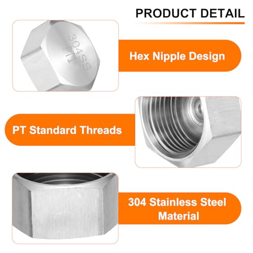 uxcell 1pcs Hex End Cap 304 Stainless Steel Nut with Washer, PT 1" Female Thread Pipe Fitting, Gas Line Water Line Stop Valve Cap Tubing Ends for Plumbing Fittings, Silver Tone by uxcell - Image 3