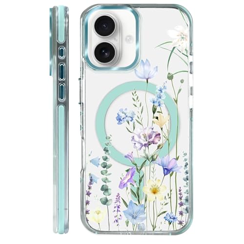 Coque iPhone 16 Plus MagSafe antichoc transparente bleue pour femme