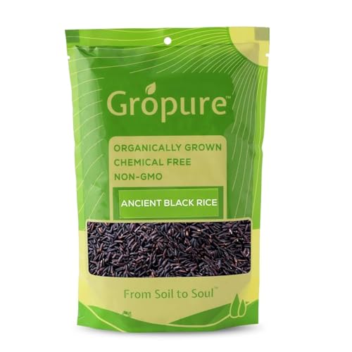 Image of GroPure Organic Black Rice 450g | Karuppu Kavuni Rice | Forbidden Rice | Ancient Black Rice | Karupu Gowni Rice | Hand Pounded Unpolished Rice | Chemical & Pesticide Free | Rich in Antioxidants, Protein & Iron