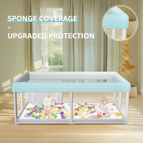 Image of Hiaksedt Baby Playpen with Mat 65 x 50 Inch, PlayPen for Babies and Toddlers, Sturdy Safety Play Yard for Indoor & Outdoor with Zipper Gates