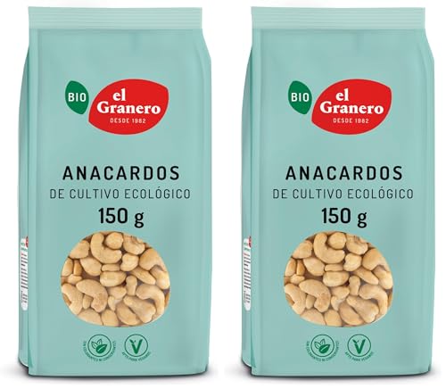 El Granero Integral - Anacardos Natural BIO - 150 g - Alto Contenido en Nutrientes - Mejoran la Salud Ósea y Cardiovascular - Propiedades Energéticas y Calóricas - Aptas para Veganos (Paquete de 2)