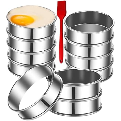 DATANYA 12Packs 4 Inch English Muffin Rings Crumpet Rings Stainless Steel Double Rolled Tart Rings, Round Metal Cooking Pastry Ring Molds for Crumpets baking Cover