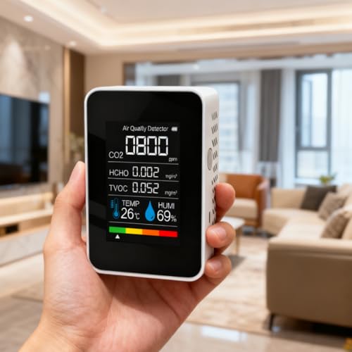 Nicear 5-in-1-Raumluftqualitätsmonitor, Formaldehyd, CO2, TVOC, Temperatur- und Feuchtigkeitsdetektor für Zuhause, Küche, Büro, Auto