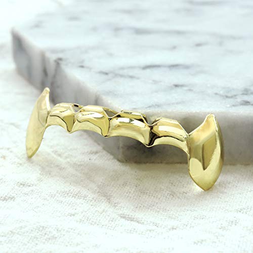 Tsanly 24K Gold Plated Grillz Bottom Vampire Fangs Grill Hip Hop Teeth Caps + Extra Molding Bars + Microfiber Cloth #TOP3