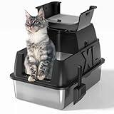 Katzentoilette aus Edelstahl, extra große Katzentoilette für große Katzen, XL, mit hohen Wandseiten, antihaftbeschichtet, auslaufsicher, einfache Reinigung (Schwarz, 24 L x 16 W x 18 H)
