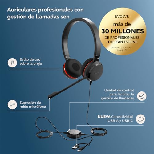 Miniatura 2 de Jabra Evolve 20 SE - Auriculares estéreo con certificación Microsoft para VoIP Softphone con cancelación pasiva de Ruido - USB-C/A - Negro