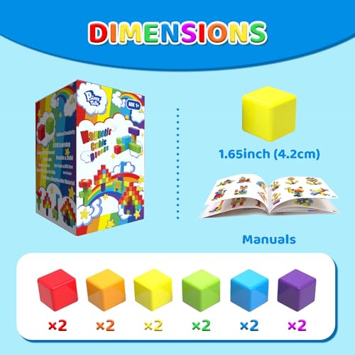 Image of Magnetic Building Blocks Large, 1.65 inch Stacking Cubes for Toddlers | Sensory & Montessori Toys for Boys & Girls 1 2 3 Years Old, Toddler Travel Toys, Magnet Toys for Kids Birthday Gifts (12 PCS)