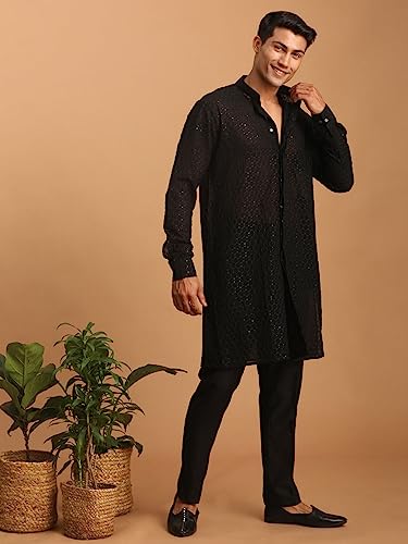 Image of VASTRAMAY Men's Georgette Kurta | Embroidered Georgette Stylish Kurta for Men | Ethnic Outfit for Festivals, Weddings Attire