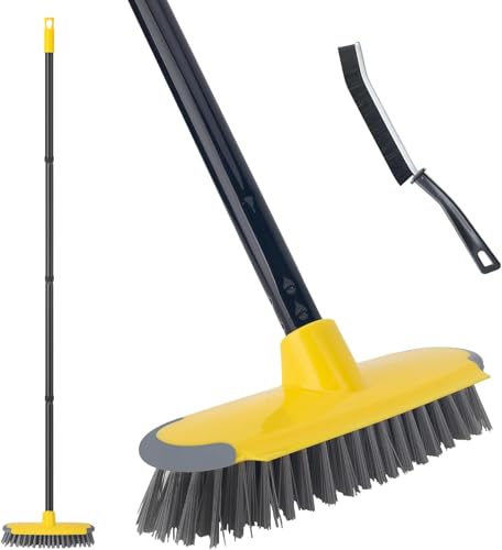 2 in 1 Scrape Brush Deck Cleaning Brush with Long Handle 127 cm Outdoor Floor Scrubber Broom for Patio Garage Boat Swimming Pool Concrete Cleaning Stiff Bristles Push Broom