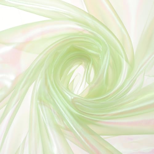 Tissu en organza transparent irisé vert clair 150cm x 9,1m pour voilage et costume