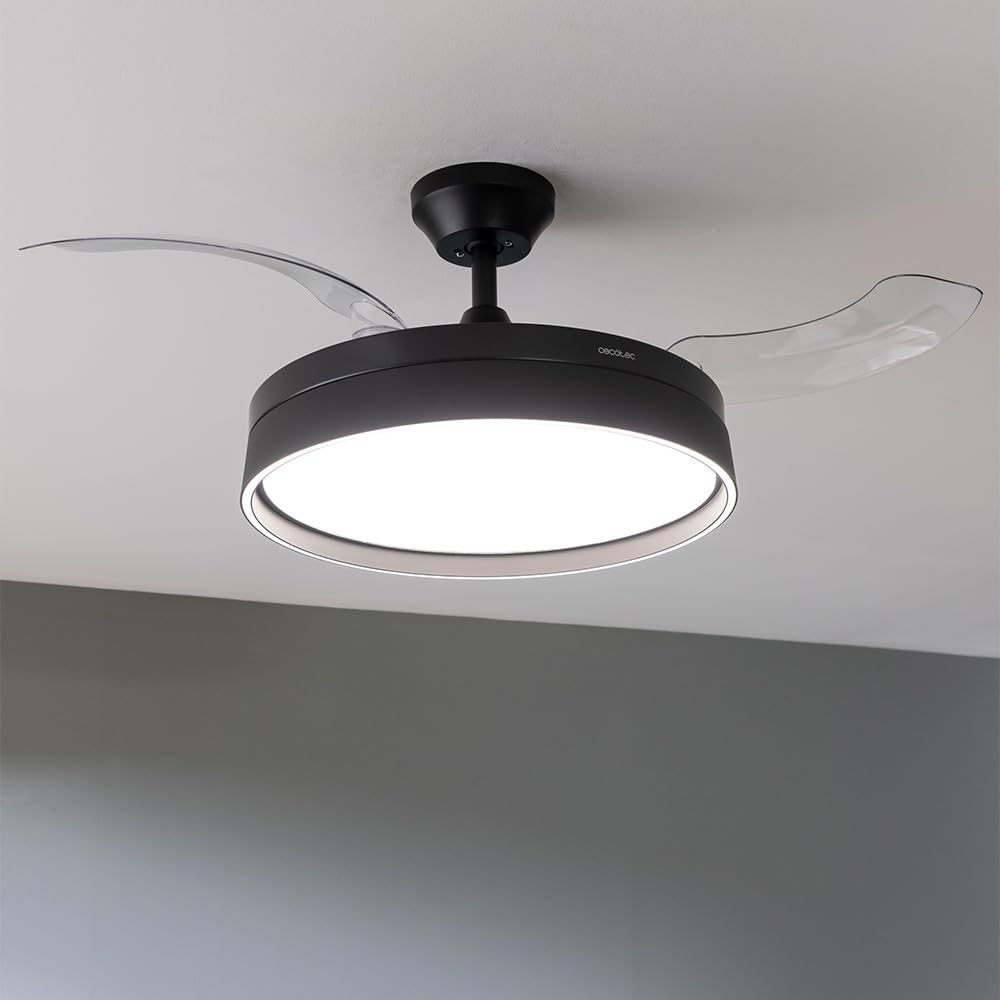 Cecotec Ventilatore da Soffitto con Luce e Pale Retrattilie EnergySilence Aero 4280 invisibile Black. 40 W, diametro 42" (106 cm), timer, 3 tonalità di luce, funzione estate-inverno, nero