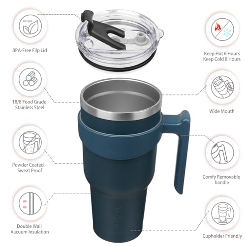 Image of BJPKPK 40 oz Tumbler with Handle & Straw, Insulated Stainless Steel Mug