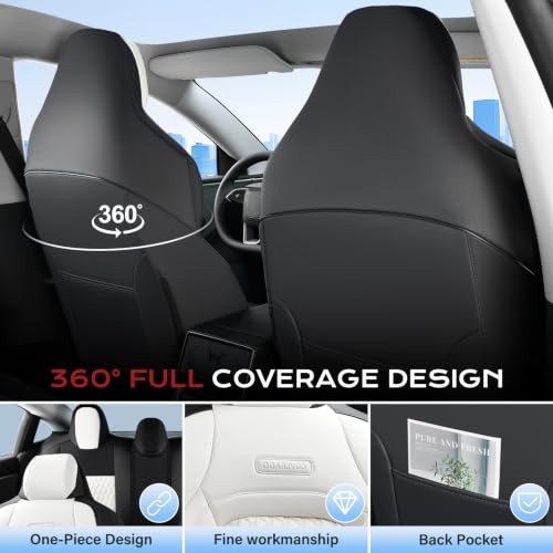 Image of Coverado Front Seat Covers for Tesla Model 3, New Car Seat Covers, Front 2PCS Leatherette Car Seat Cover Seat Protector Custom for Tesla Model 3 2024-2025 New Blackwhite