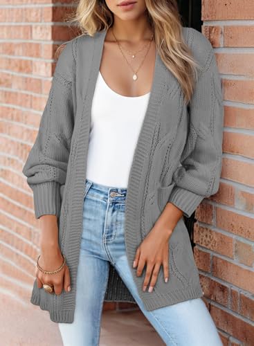 Image of SHEWIN Womens Open Front Long Sleeve Oversized Cardigan Sweaters Knit Coats with Pockrts