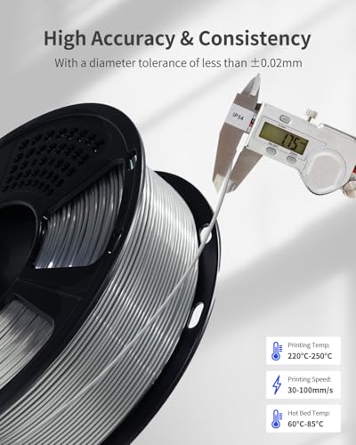 Image of Silver PETG Filament 1.75mm 1kg (2.2lbs), High Toughness & Wear Resistant 3D Printer Filament, Dimensional Accuracy + /-0.02mm, Smooth Feeding No Tangle Clog Bubble, Fit for Most FDM 3D Printers