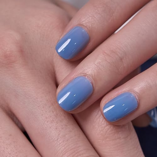 Image of CurvLife Extra Short Oval Press On Nails, Blue Gray, Serene Slate, Soft Gel