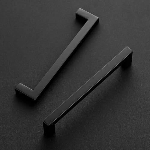 Image of Ravinte 20 Pack Kitchen Matte Black Cabinet Handles 6-1 /4 Inch Hole Center Stainless Steel Square Cabinet Pulls for Dresser Drawer Cupboard Handles with Screwdriver