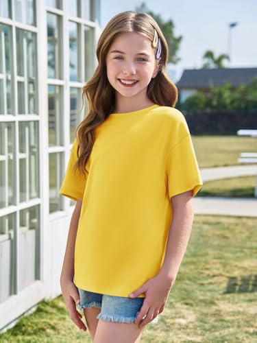 Image of Haloumoning Girls Short Sleeve T-Shirts | Kids, Summer,girls shirts,versized t shirts,Girls T-Shirts,Oversized Tops, Casual Crewneck, Basic Tees 5-14Y