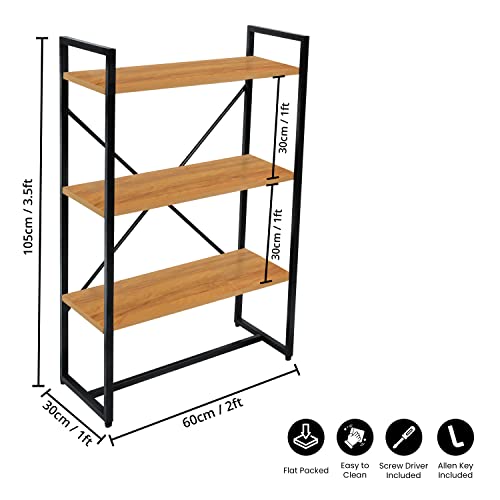 Image of ABOUT SPACE 3-Tier Bookshelf (3.5 ft) - Multipurpose Rack with Metal Frame&Adjustable Bush-DIY Open Display Rack /Storage Organizer Stand for Kitchen,Office,Bedroom,Living Room&Home Decor-60x30x105cm