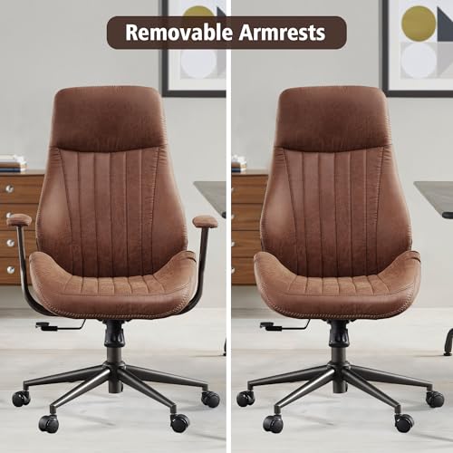 Ovio's Ergonomic High Back Office Chair with Lumbar Support - Dark Brown Suede Leather