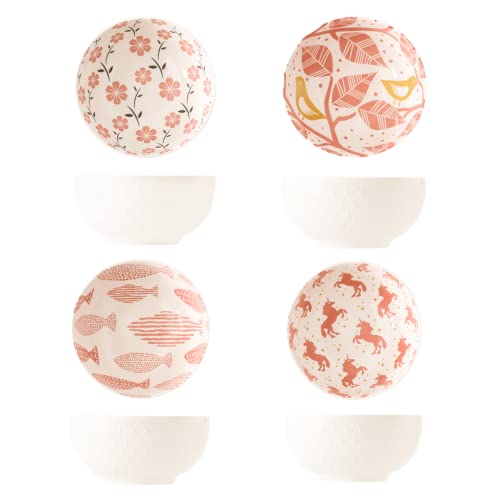 EeAaSsTy Juego de 4 cuencos de cerámica tallados en relieve para cereales, 4,5 pulgadas, para sopas, postres, frutas, ensaladas, pasta, ramen, cuencos de cocina, 10 oz, microondas y lavavajillas