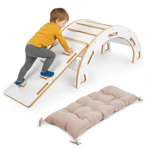 Obubu - Satz Kletterbogen und Wippe Kissen und Rutsche - Montessori - Holz...