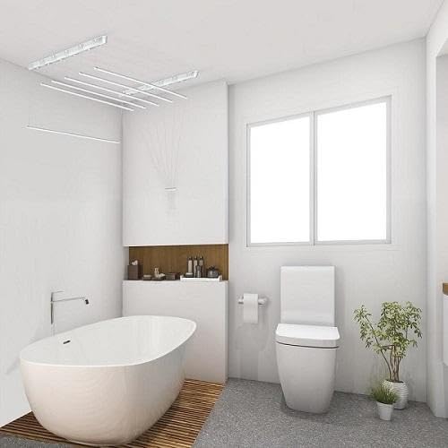 DURA HOME Deckenwäscheständer - Weiß | Platzsparender Wäscheständer für den Innenbereich | Höhenverstellbar | Starker Stahl | Ideal für Waschküche, Badezimmer, Balkon (180cm / Weiß)