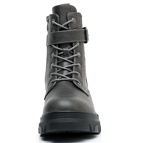 GLOBALWIN Women's Combat Boots Lace Up Ankle Booties Comfortable Lug Sole Boots For Women Chunky Low Heel4