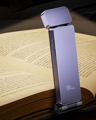 86lux Book Light, Rechargeable Clip-On LED Reading Light for Bed & Night Use - 3 Color Temperatures with Stepless Dimming, Ultralight Bookmark Design for Kids, Book Lovers, Purple