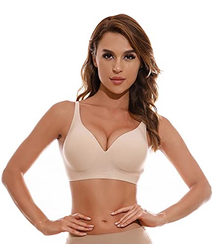 Mcilia Sujetador sin Costuras sin Aros para Mujer Almohadillas extraíbles Bralette cómodo Albaricoque M Cover