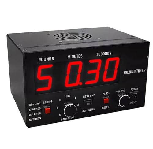 Temporizador de intervalos de Boxeo clásico Profesional, Temporizador de intervalos para Gimnasio con Pantalla LED y Sonido Ajustable, Tiempo de Entrenamiento seleccionables.(Red)