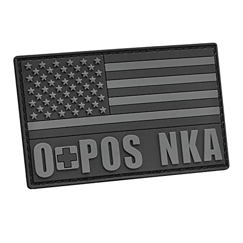 Blackout USA America Flag OPOS O+ O POS NKA Blood Type No Known Drug Allergies Tactical PVC Rubber Patch, Multicolour