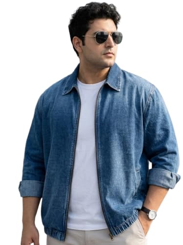 Image of Urbano Plus Men's Relaxed Fit Full Sleeve Harrington Denim Jacket