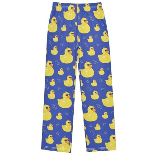 Boy's Lounge Pants Duck in Sunglass Doodle Style Kids Jogger Pants Elastic Waist Long Bottoms with Pockets 6-14 Y